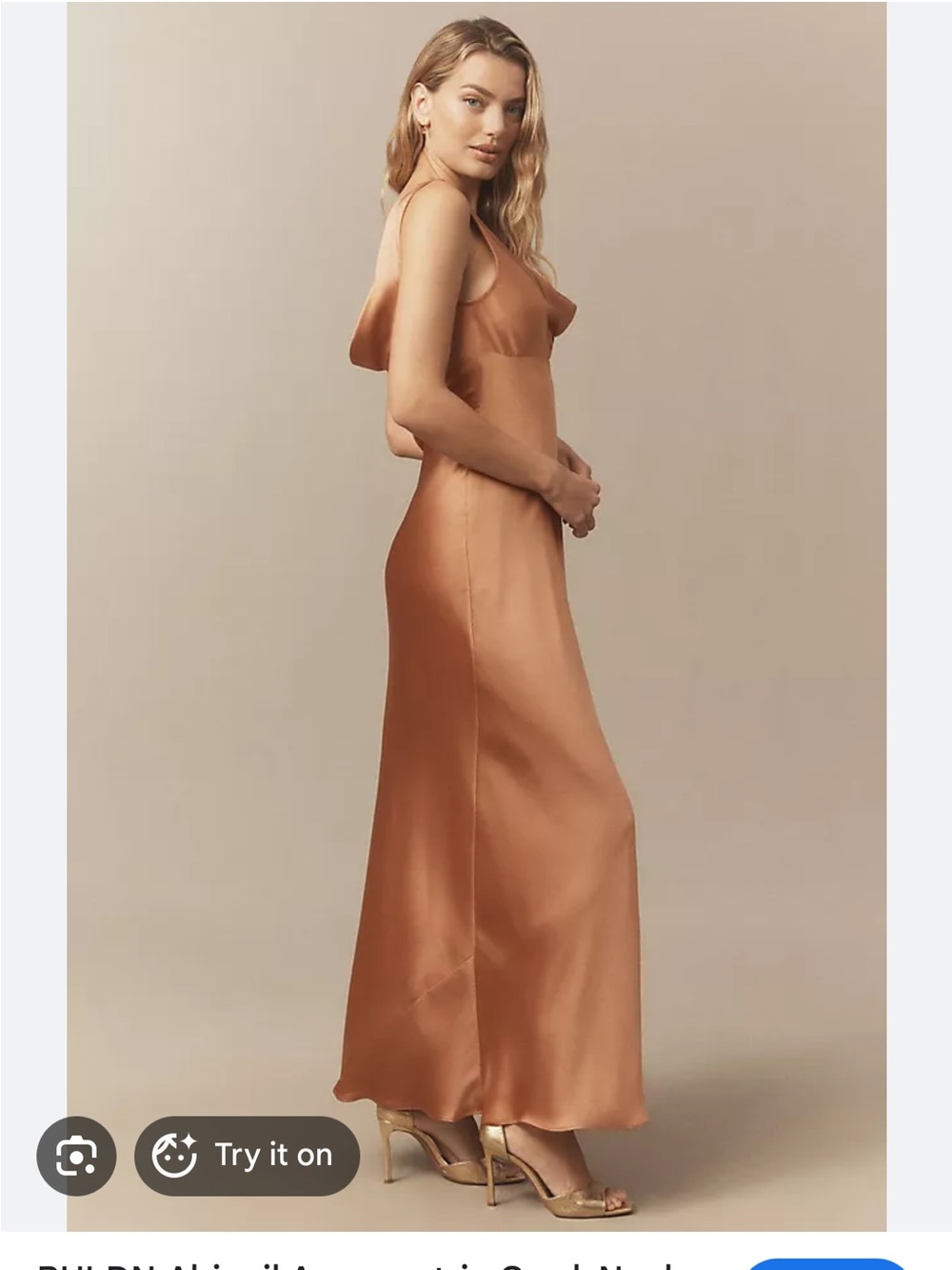 ANTHROPOLOGIE BHLDN ABIGAIL ASYMMETRIC COWL-NECK HIGH-SHINE SATIN MAXI DRESS - Picture 2 of 7